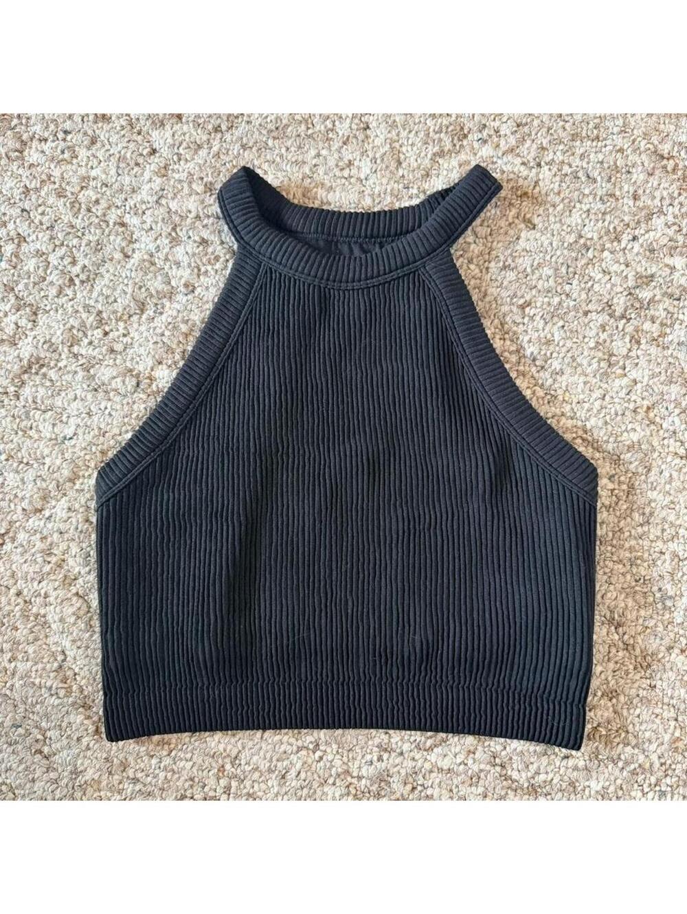 Aerie Women's Black and Grey Crop-top